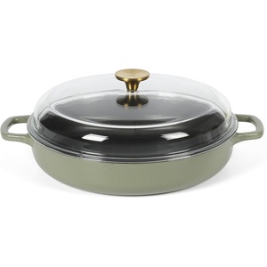 image:imageSur La Table Kitchen Essentials Supper Club 375 Quart Enamel Cast Iron All In One MultiPurpose NonToxic Nonstick Braiser Pan WBorosilicate Glass Lid  Juniper GreenJuniper Green Braiser