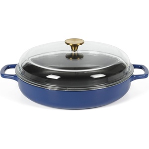 image:imageSur La Table Kitchen Essentials Supper Club 375 Quart Enamel Cast Iron All In One MultiPurpose NonToxic Nonstick Braiser Pan WBorosilicate Glass Lid  Juniper GreenBlue Braiser
