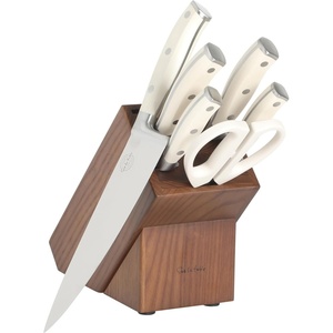 image:imageSur La Table Kitchen Essentials Tasting Kitchen HighCarbon German Steel 7 Piece Full Tang Forged Cutlery Knife Block Set  Eggshell White WAshwood BlockEggshell White w Ashwood Block