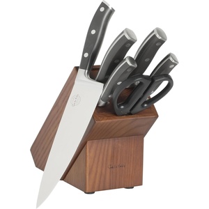 image:imageSur La Table Kitchen Essentials Tasting Kitchen HighCarbon German Steel 7 Piece Full Tang Forged Cutlery Knife Block Set  Eggshell White WAshwood BlockBlack