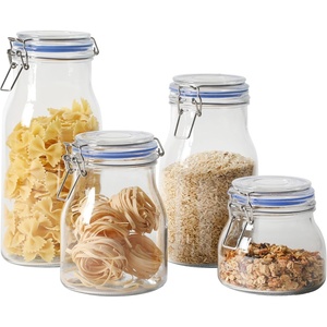 image:imageSur La Table Lyon Court 4Piece Glass Canister Set with Airtight Trigger Clamp Lids Clear  71 oz 54 oz 37 oz amp 225 oz Sizes Rubber Gasket Seal Dishwasher Safe Food Storage JarsSet of 4 71 oz  54 oz  37 oz  225 oz