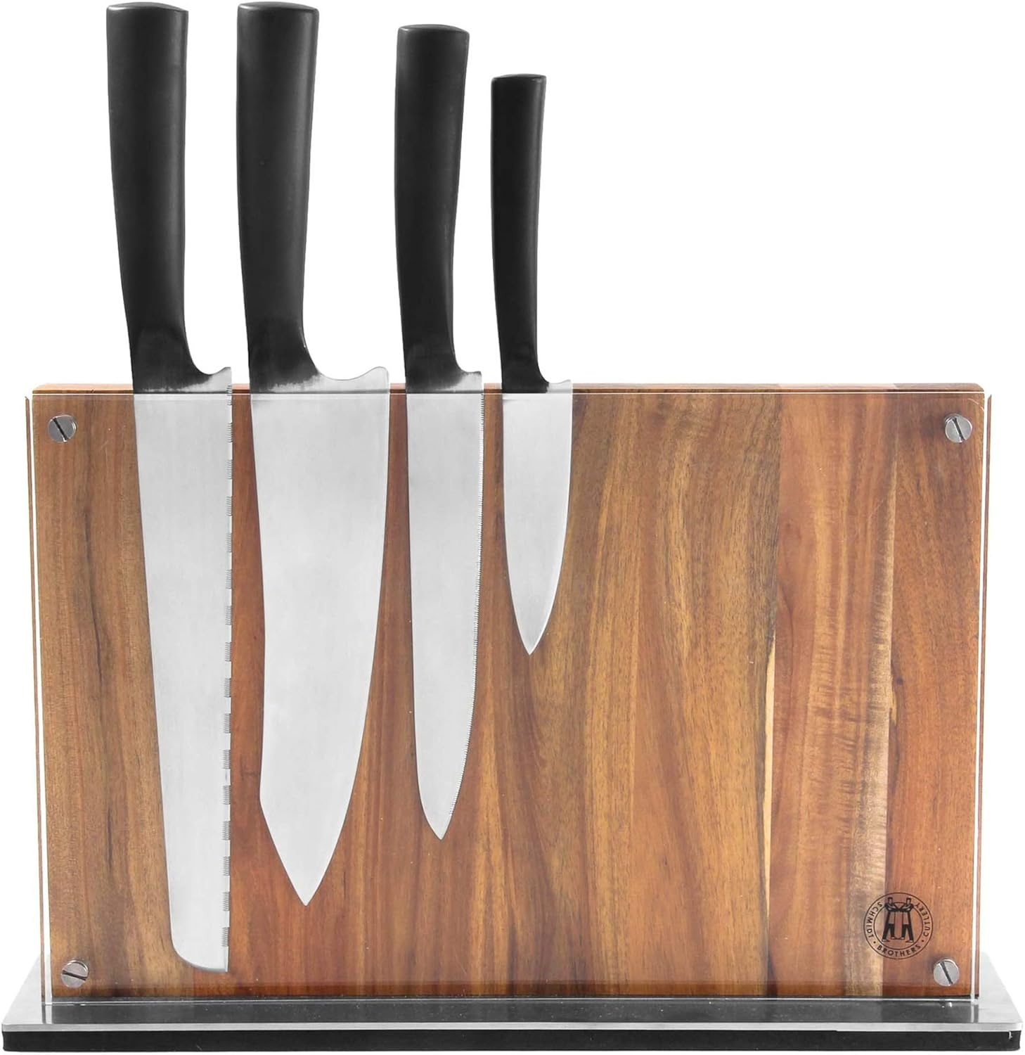 image:imageSchmidt Brothers Acacia Midtown Magnetic Knife Block Acacia Hardwood and Acrylic Shield Universal Cutlery Storage For 810 KnivesAcacia Downtown