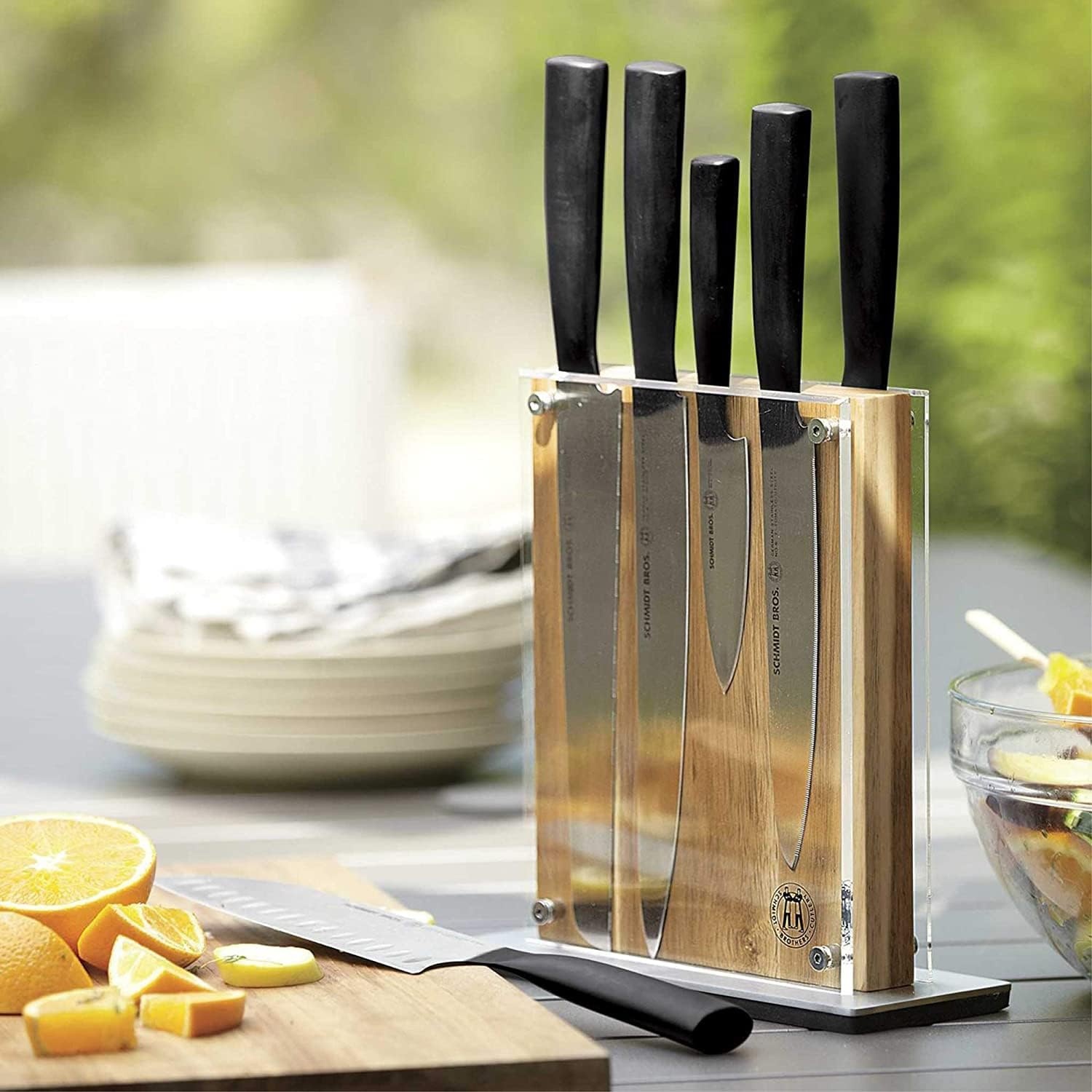 image:imageSchmidt Brothers Acacia Midtown Magnetic Knife Block Acacia Hardwood and Acrylic Shield Universal Cutlery Storage For 810 KnivesAcacia Midtown