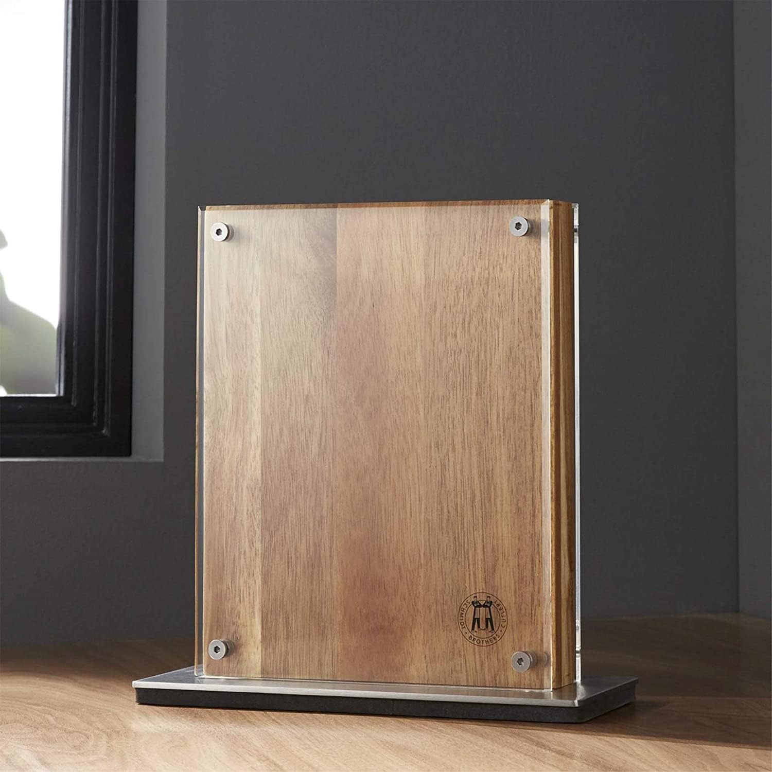 image:imageSchmidt Brothers Acacia Midtown Magnetic Knife Block Acacia Hardwood and Acrylic Shield Universal Cutlery Storage For 810 KnivesAcacia Midtown