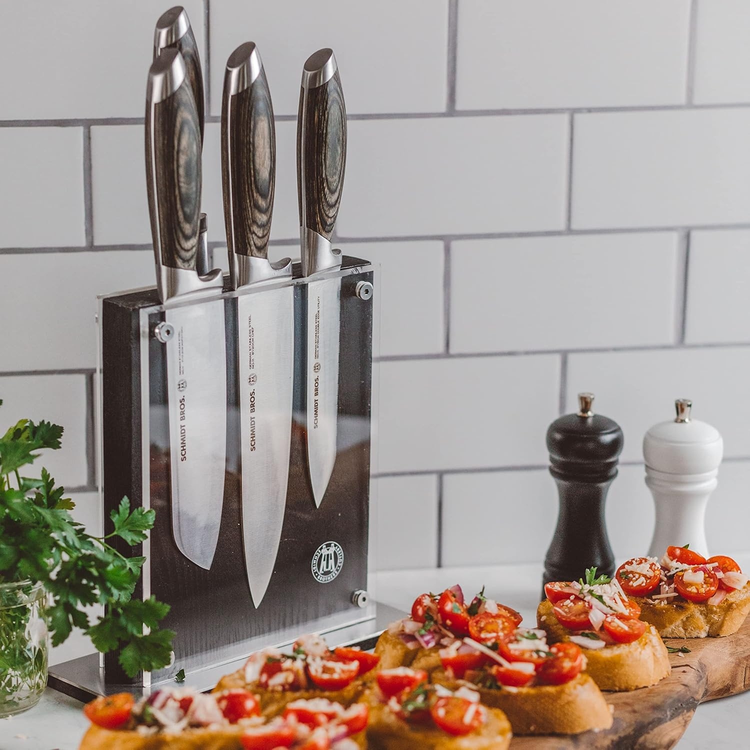 image:imageSchmidt Brothers Acacia Midtown Magnetic Knife Block Acacia Hardwood and Acrylic Shield Universal Cutlery Storage For 810 KnivesBlack Midtown