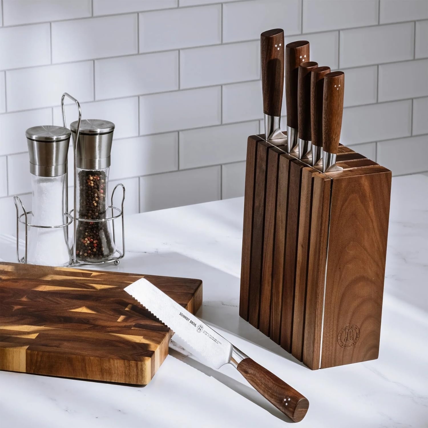 image:imageSchmidt Brothers Acacia Midtown Magnetic Knife Block Acacia Hardwood and Acrylic Shield Universal Cutlery Storage For 810 KnivesSkyline