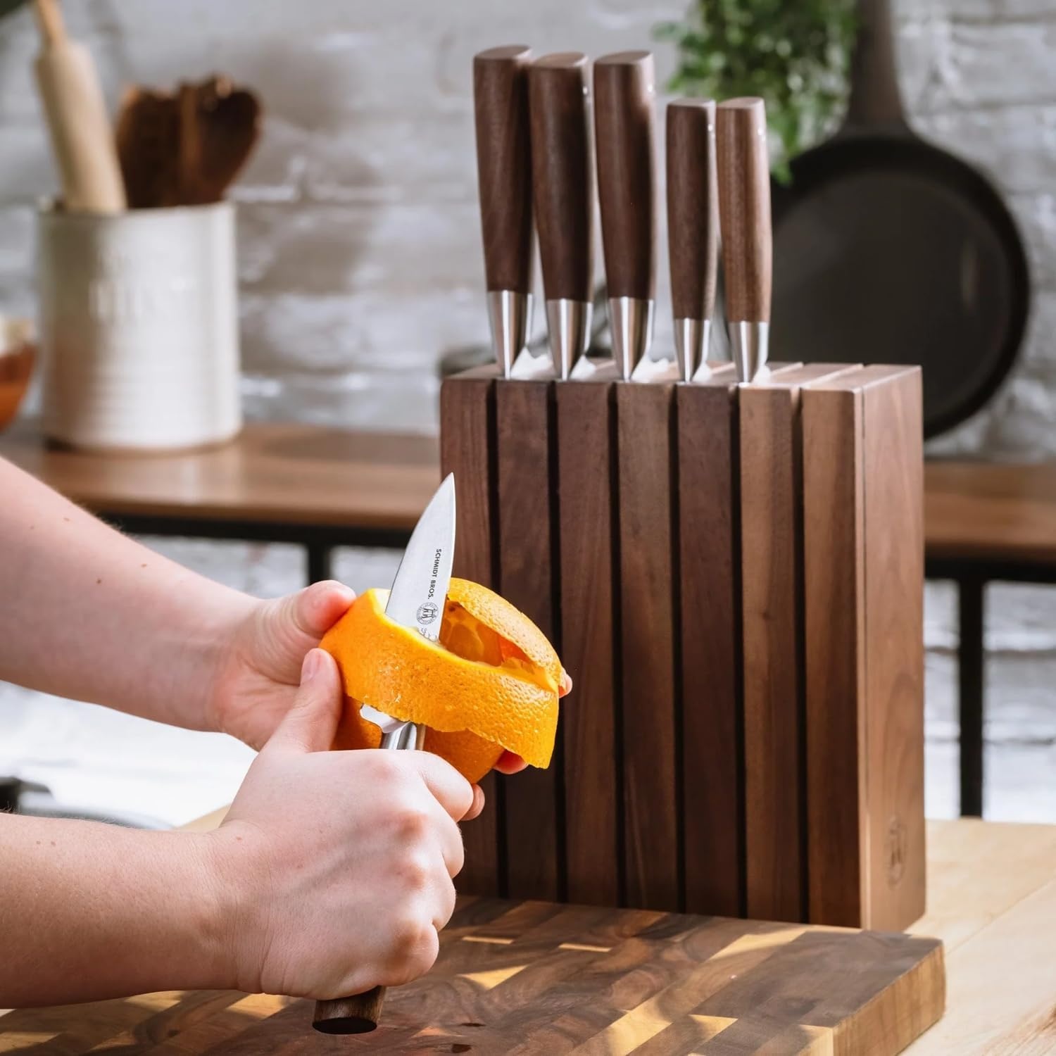 image:imageSchmidt Brothers Acacia Midtown Magnetic Knife Block Acacia Hardwood and Acrylic Shield Universal Cutlery Storage For 810 KnivesSkyline