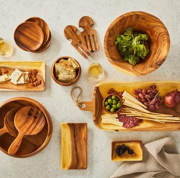 image:imageSur La Table Acacia Oval Serving Platter with Handle Tan