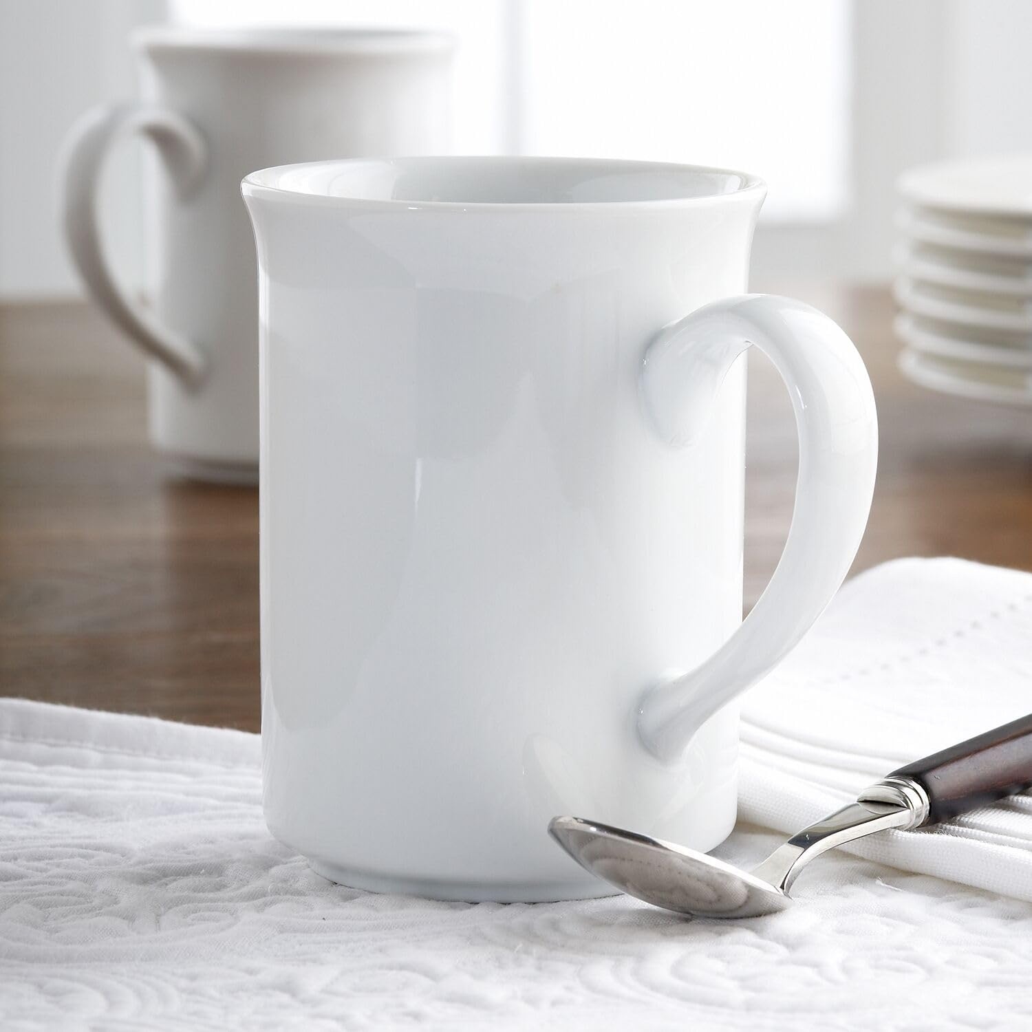 image:imageSur La Table Bistro Mugs Set of 4 White Set of 4 Classic White Porcelain Mugs for Everyday Coffee and Tea Service Set of 4