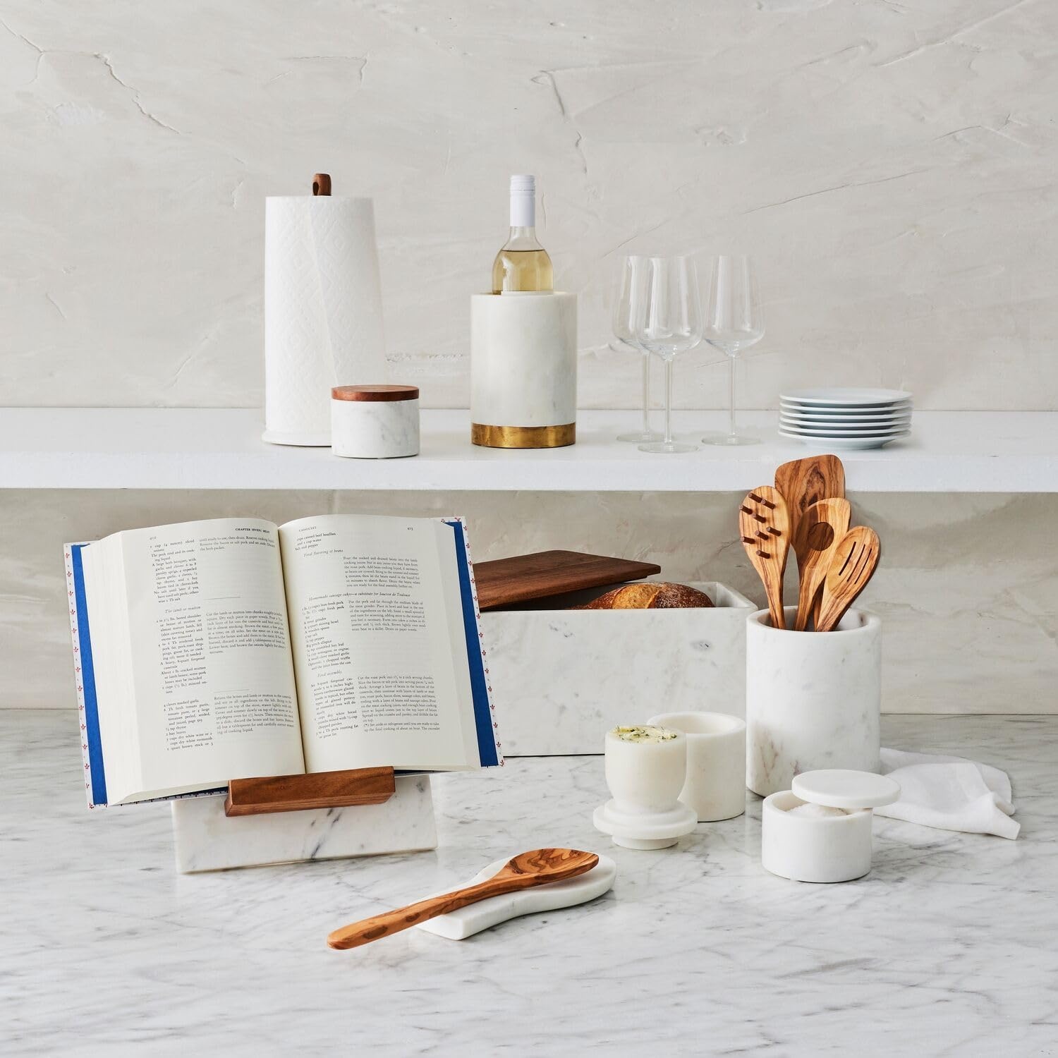 image:imageSur La Table Marble amp Acacia Wood Bread Box Holds 45 Loaves Keeps Bread Fresh in Style