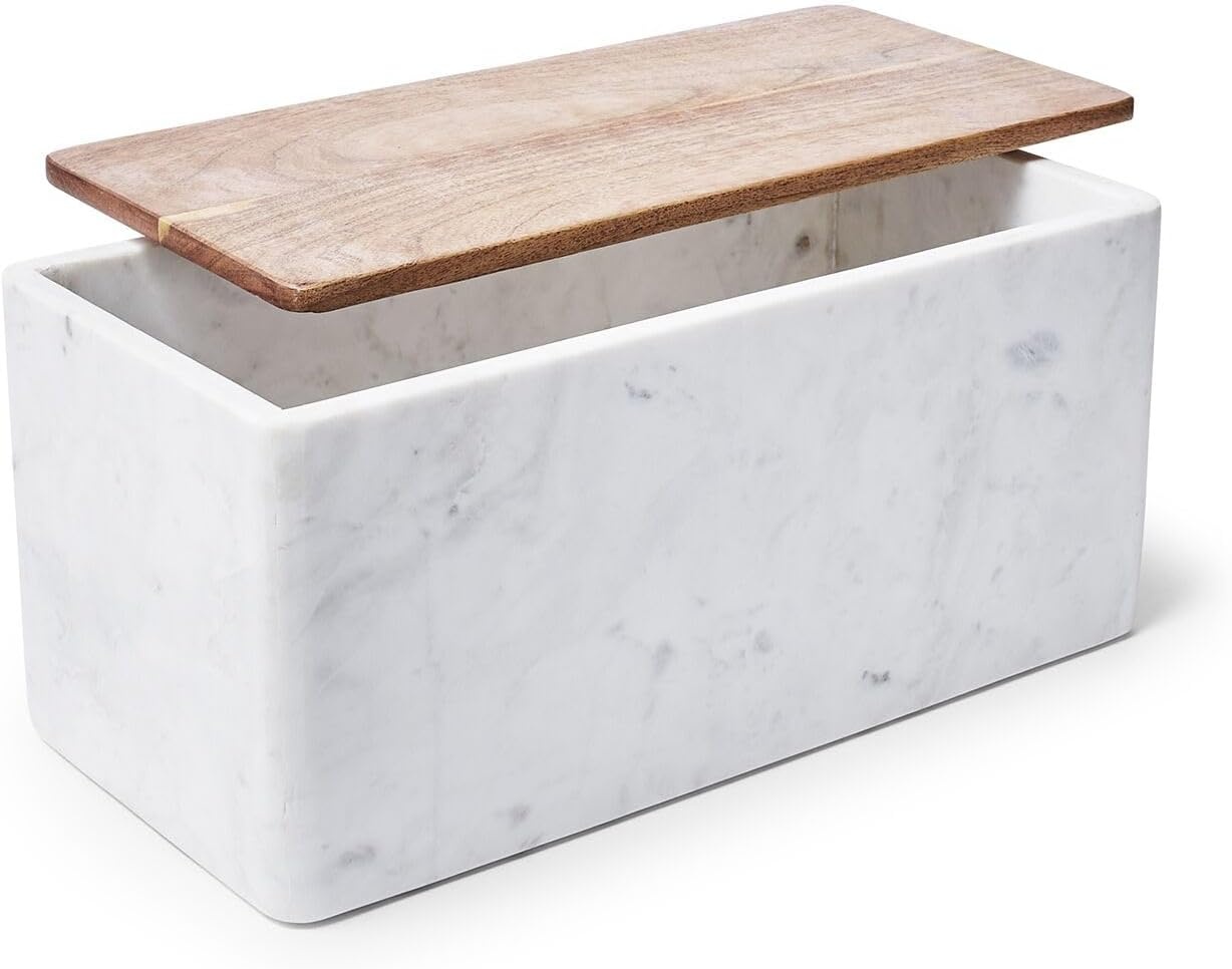 image:imageSur La Table Marble amp Acacia Wood Bread Box Holds 45 Loaves Keeps Bread Fresh in Style