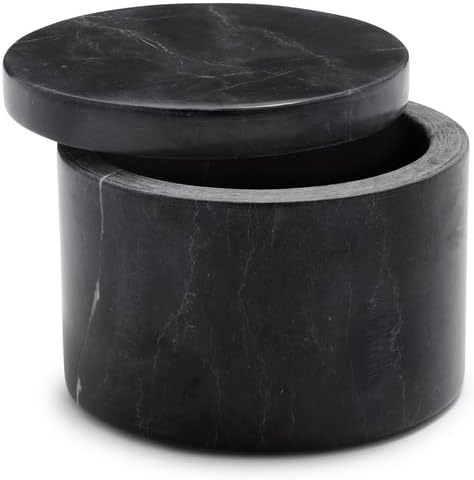image:imageSur La Table Marquina Marble Salt Keeper 4 Round Salt Cellar with Lid Black Marble Spice Container for Kitchen or Tabletop Use