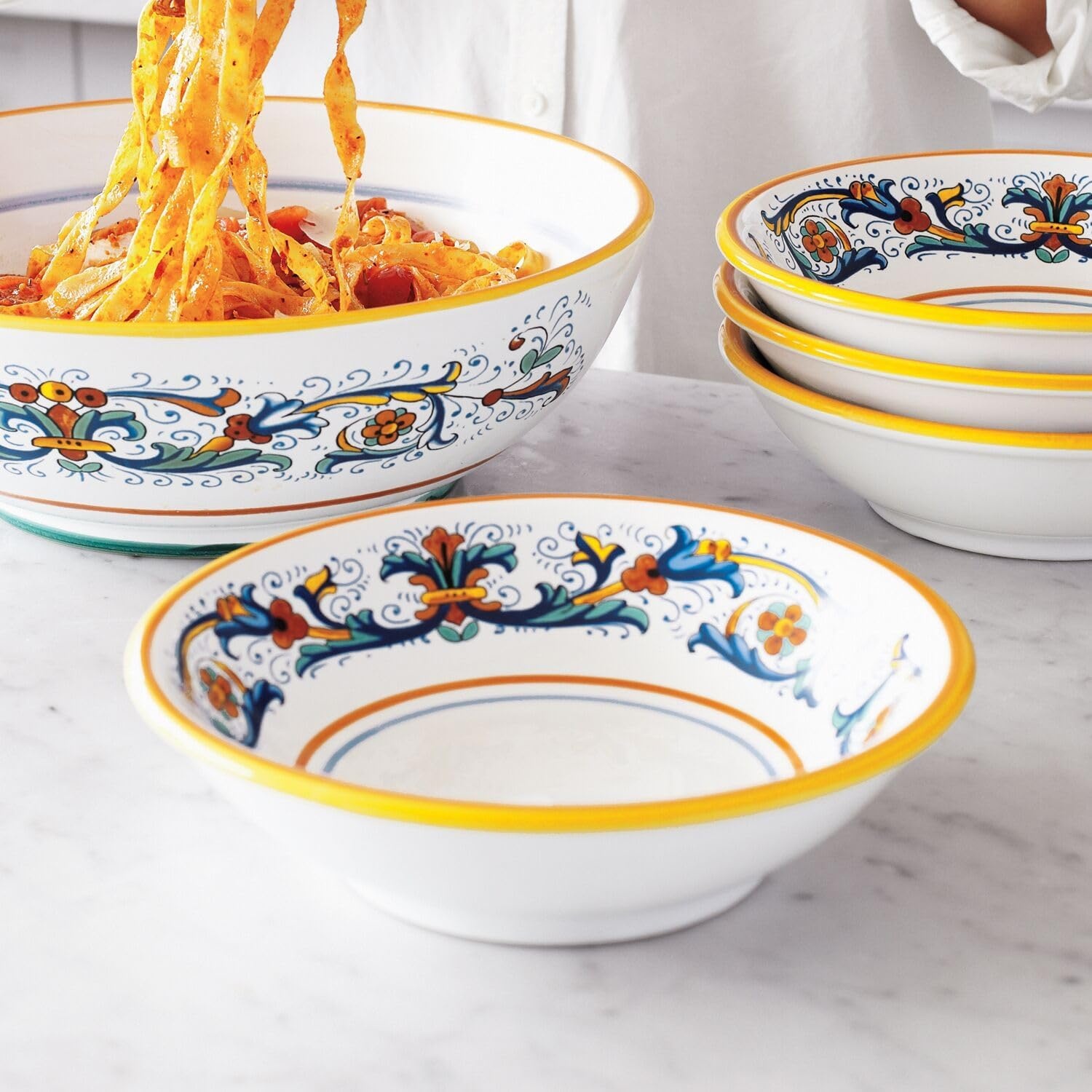image:imageSur La Table Nova Deruta Pasta Bowl HandPainted Italian Ceramic Serving Dish Colorful RenaissanceInspired Dinnerware Made in Italy