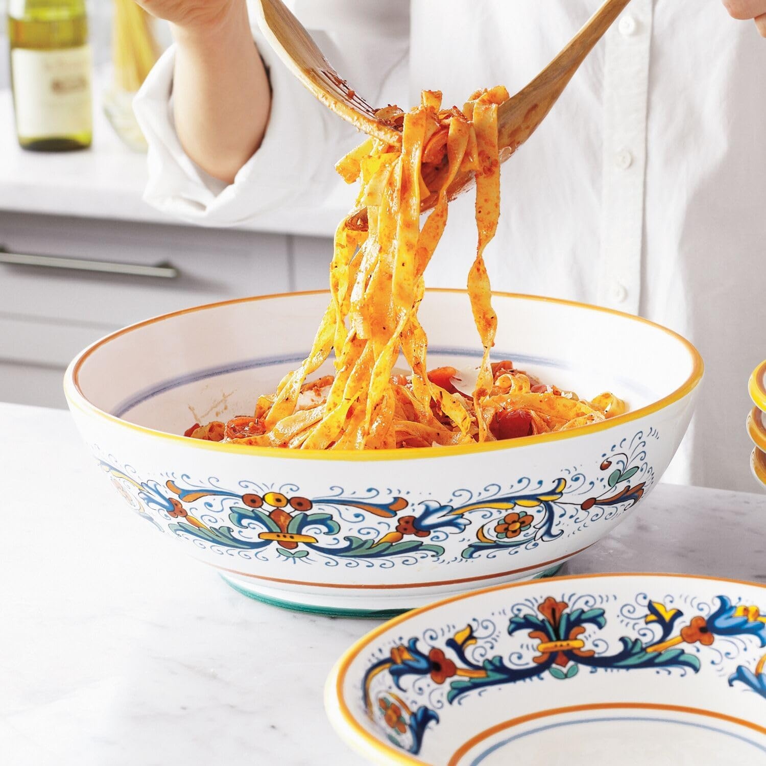 image:imageSur La Table Nova Deruta Pasta Serving Bowl 12 Handcrafted Italian Earthenware RenaissanceInspired Design Vibrant Glaze Made in Italy