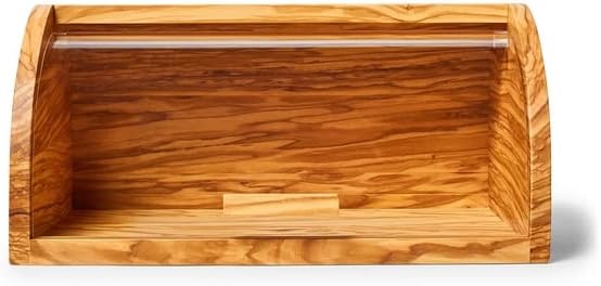 image:imageSur La Table Olivewood Bread Box 142 Countertop Bread Storage with Clear Lid amp Handle Crafted from Natural Hardwood with Unique Grain Keeps Baked Goods Fresher Longer