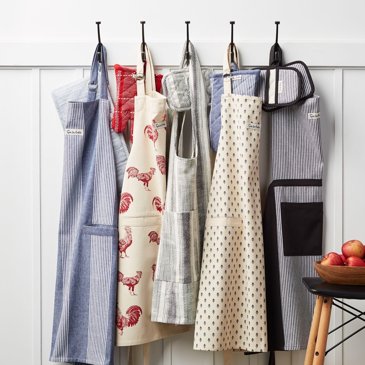 image:imageSur La Table Rooster Apron White FullCoverage Cotton Apron with Classic Rooster Design and Adjustable Neck Strap