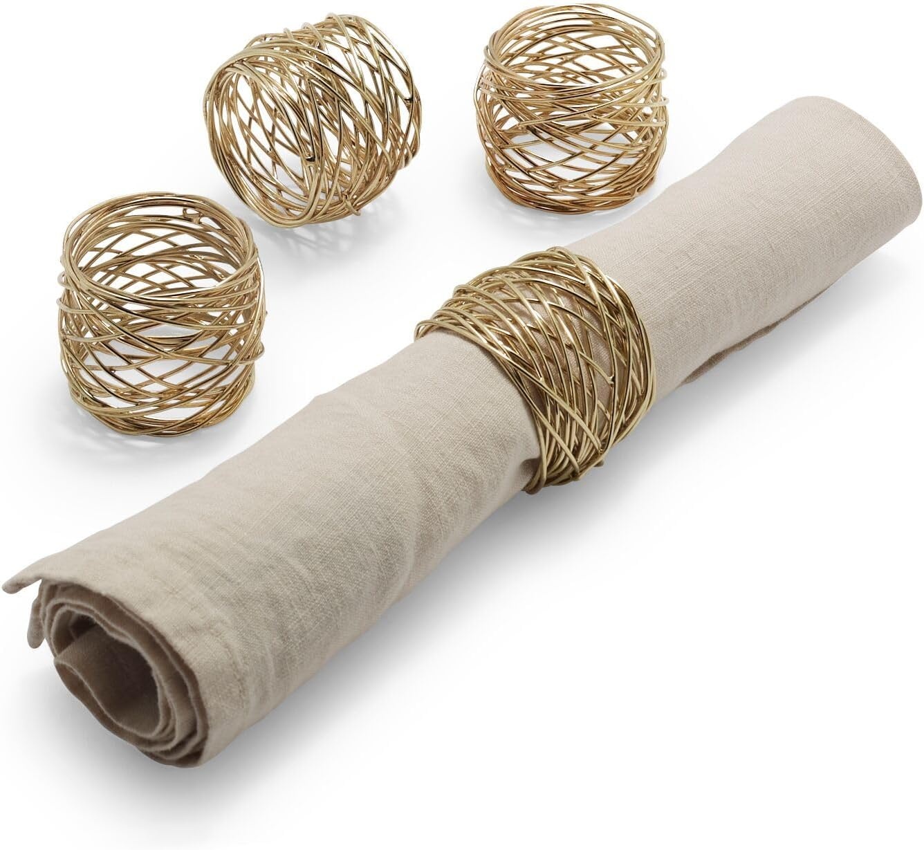 image:imageSur La Table Wire Napkin Rings Set of 4 Classic Stainless Steel Wire Napkin Rings for Everyday Table Setting and Entertaining Set of 4Silver