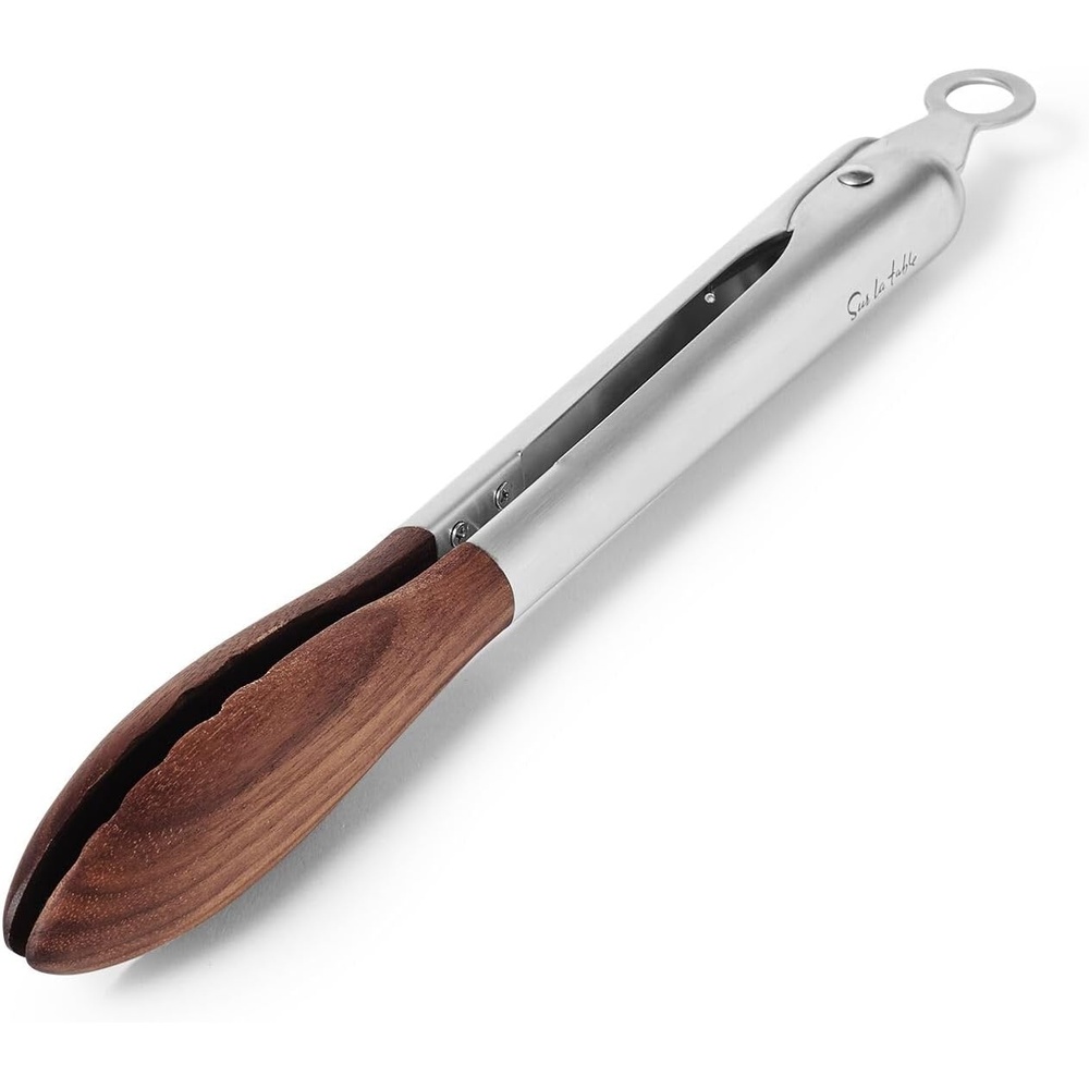 image:imageSur La Table 135 Stainless Steel Serving Tongs with Walnut Wood Tips Locking Kitchen Tongs for Appetizers Cheese Boards Cold Cuts amp More