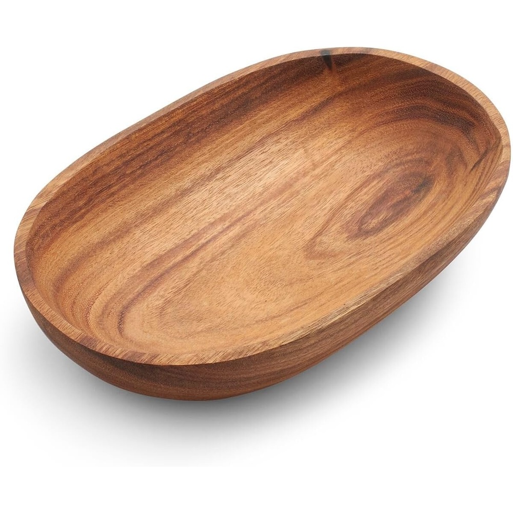image:imageSur La Table Acacia Oval Serving Bowl Natural Acacia Wood Oval Bowl for Salads Pasta Bread and FamilyStyle Serving