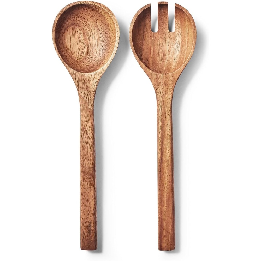 image:imageSur La Table Acacia Wood Salad Servers Natural Acacia Hardwood Salad Spoon and Fork for Tossing and Serving