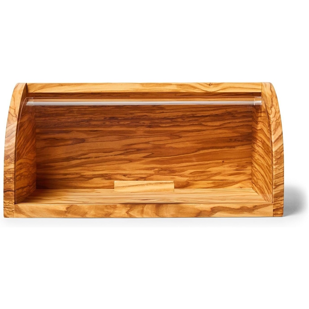 image:imageSur La Table Olivewood Bread Box 142 Countertop Bread Storage with Clear Lid amp Handle Crafted from Natural Hardwood with Unique Grain Keeps Baked Goods Fresher Longer