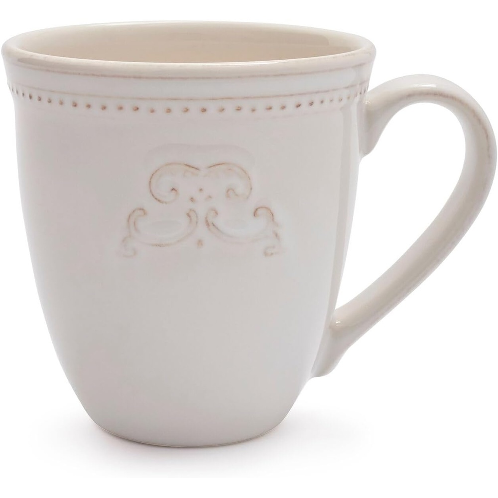 image:imageSur La Table Pearl Stoneware Medallion Mug Raised Medallion Relief Stoneware Mug for Coffee Tea and Morning Rituals