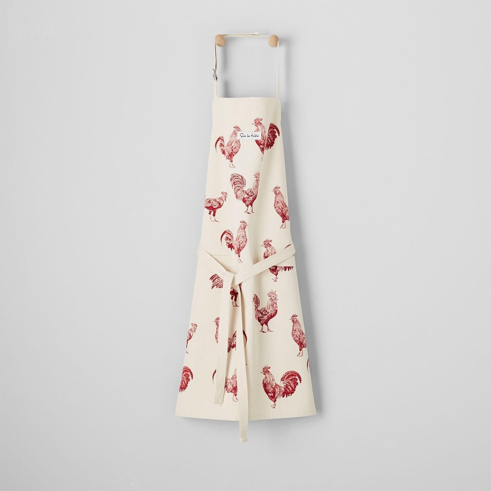 image:imageSur La Table Rooster Apron White FullCoverage Cotton Apron with Classic Rooster Design and Adjustable Neck Strap