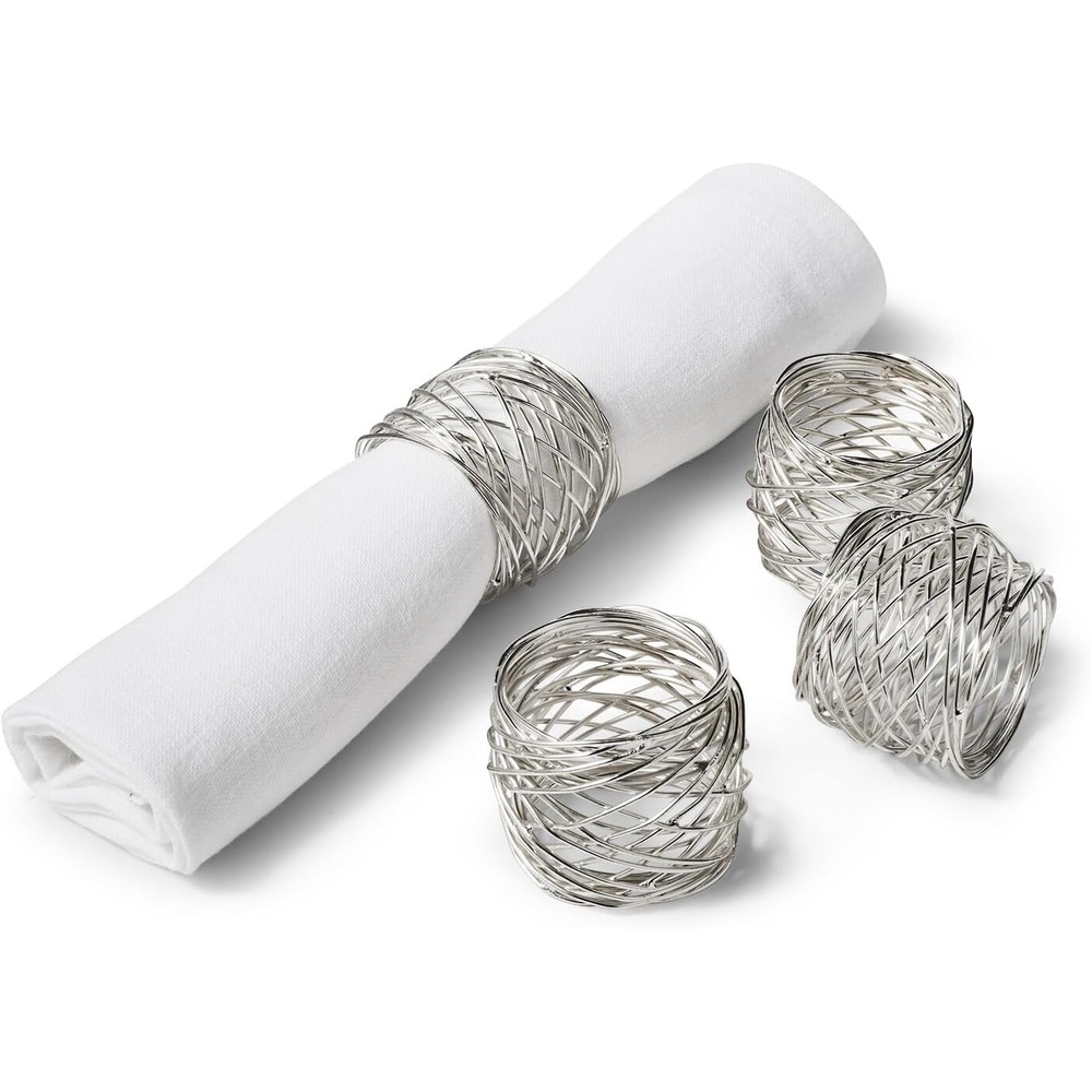 image:imageSur La Table Wire Napkin Rings Set of 4 Classic Stainless Steel Wire Napkin Rings for Everyday Table Setting and Entertaining Set of 4Silver