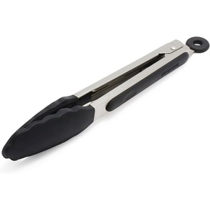 image:imageSur La Table SiliconeTipped Tongs 9 in Navy MidSize Nonstick Tongs with Locking Mechanism for Stovetop and Serving 9 inBlack