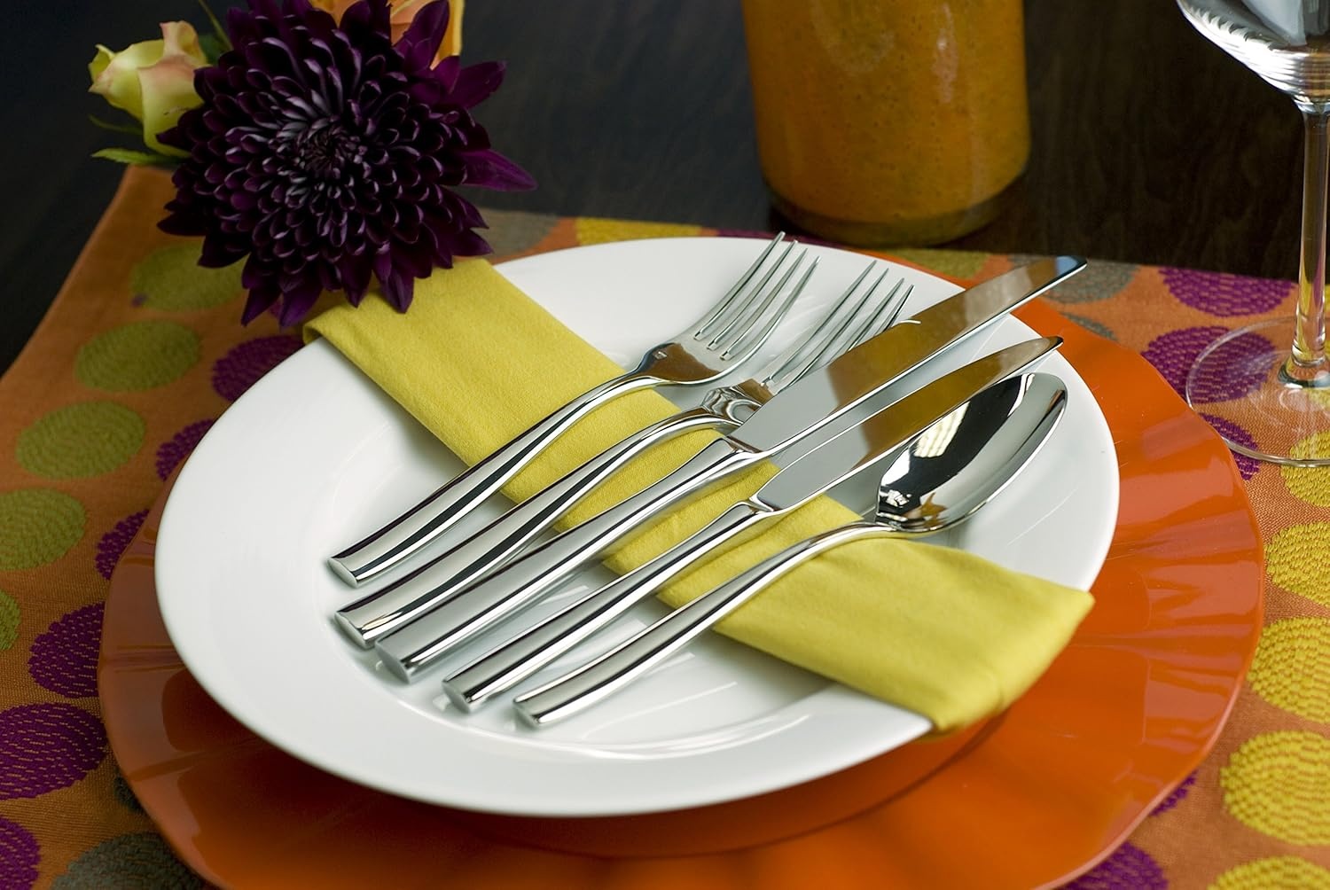 image:imageFortessa Lucca Faceted 1810 Stainless Steel Flatware Serving Spoon 9InchContemporary