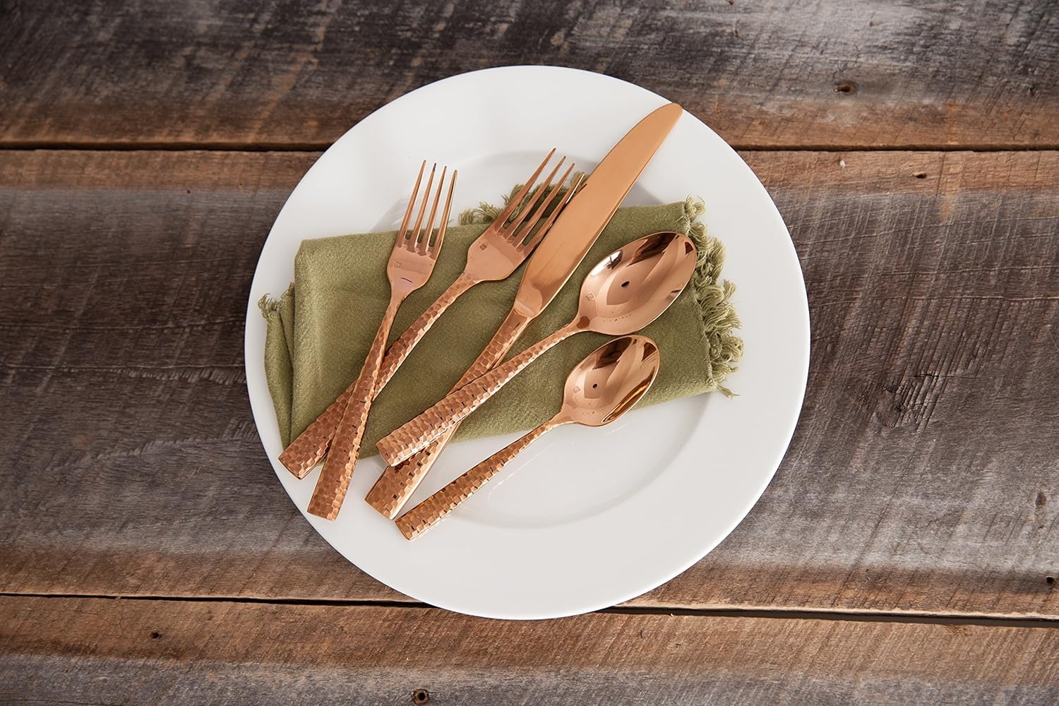 image:imageFortessa Lucca Faceted 1810 Stainless Steel Flatware Serving Spoon 9InchLucca Faceted Rose Gold