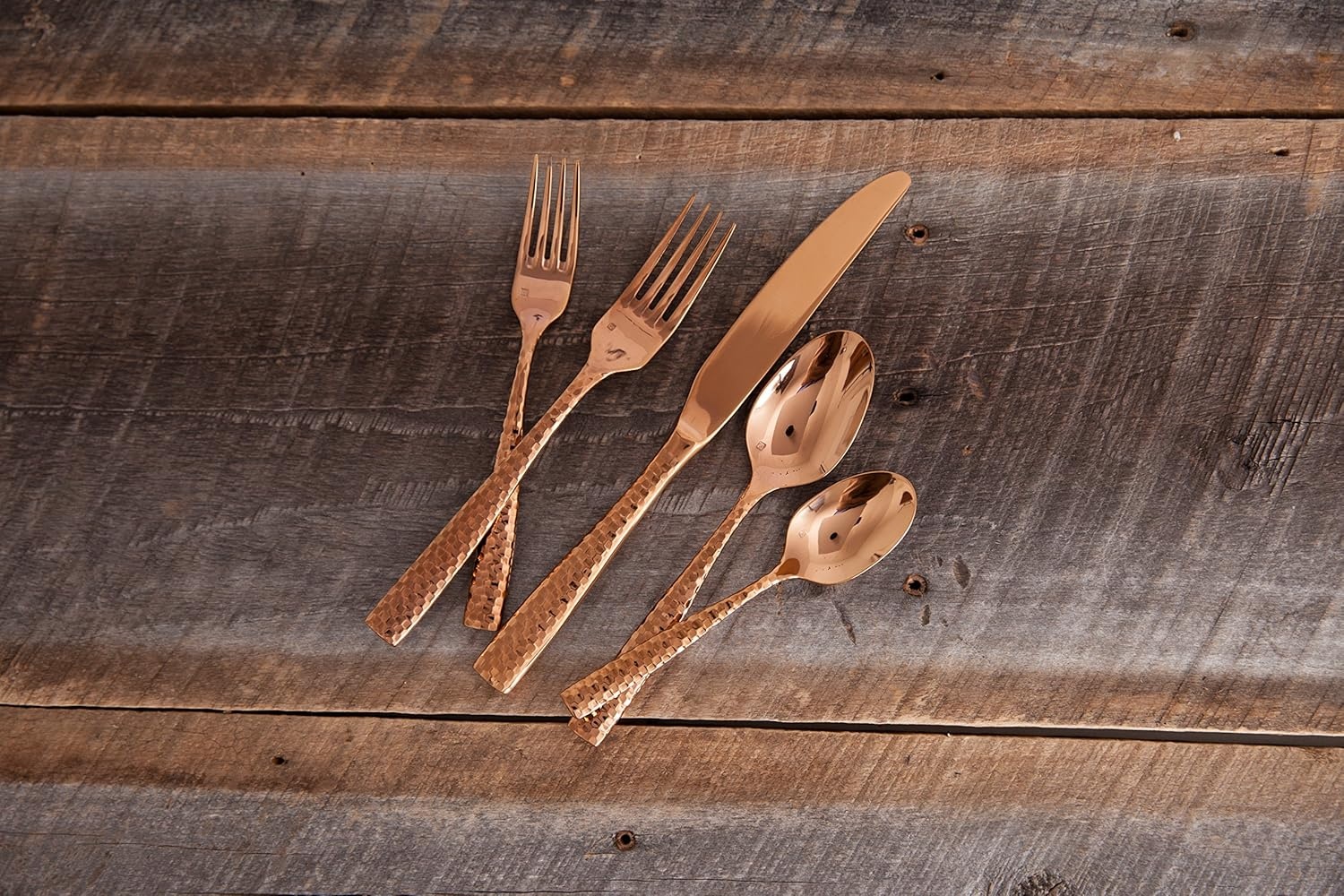 image:imageFortessa Lucca Faceted 1810 Stainless Steel Flatware Serving Spoon 9InchLucca Faceted Rose Gold