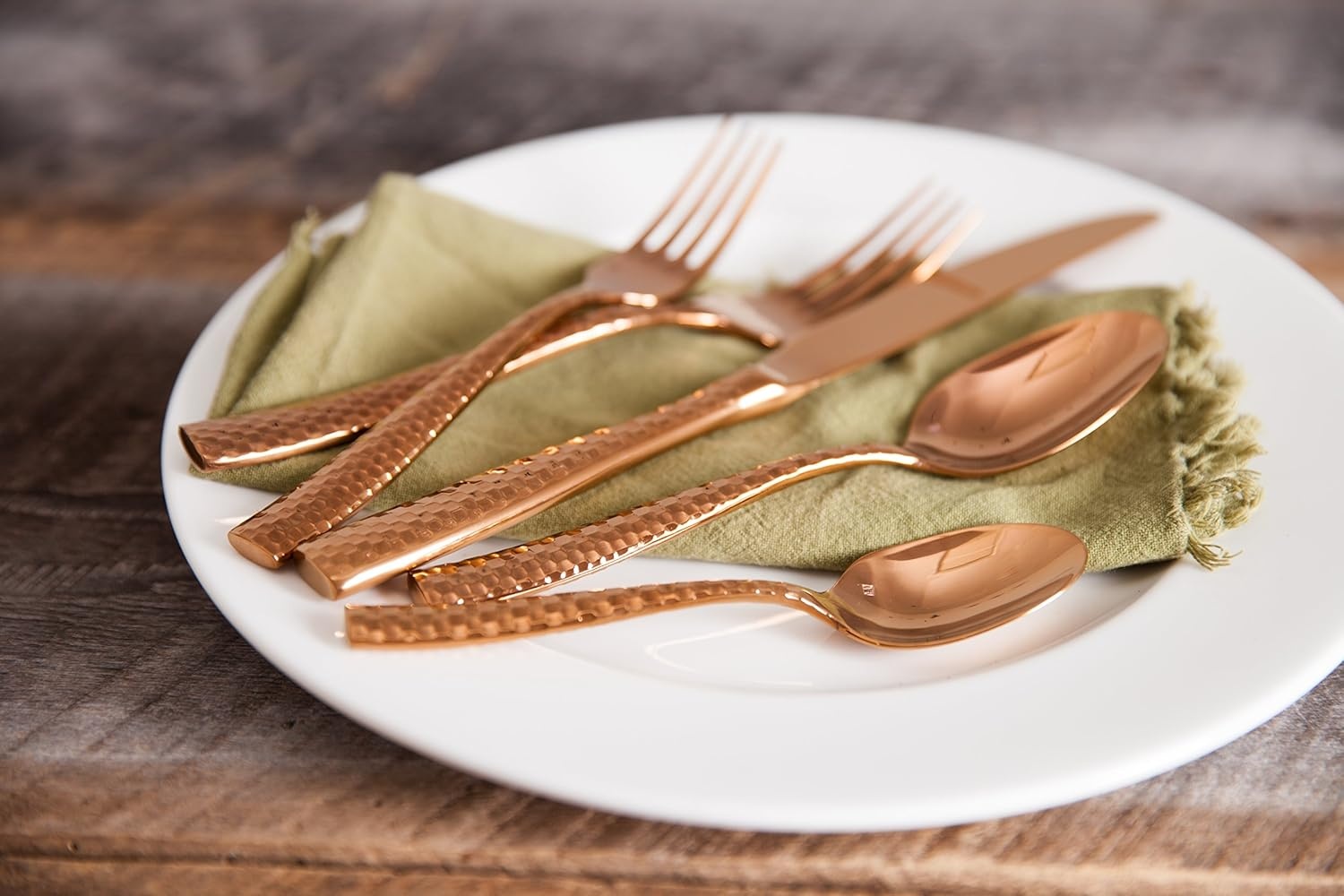 image:imageFortessa Lucca Faceted 1810 Stainless Steel Flatware Serving Spoon 9InchLucca Faceted Rose Gold
