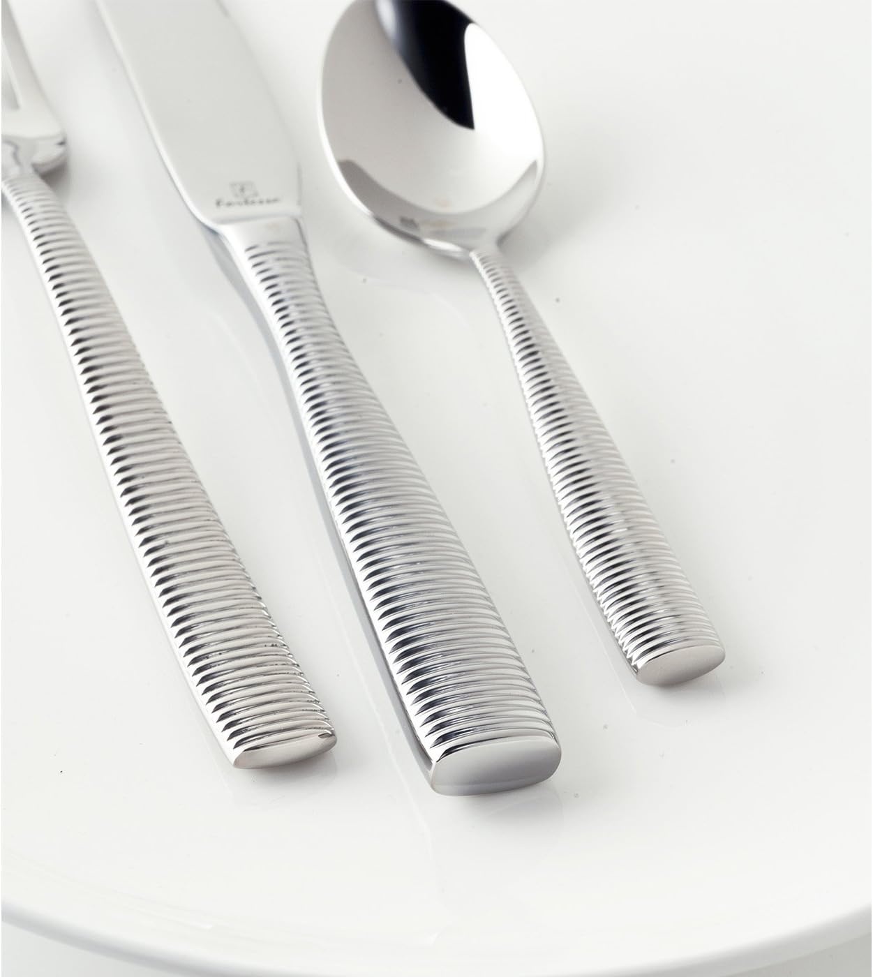 image:imageFortessa Lucca Faceted 1810 Stainless Steel Flatware Serving Spoon 9InchRingo