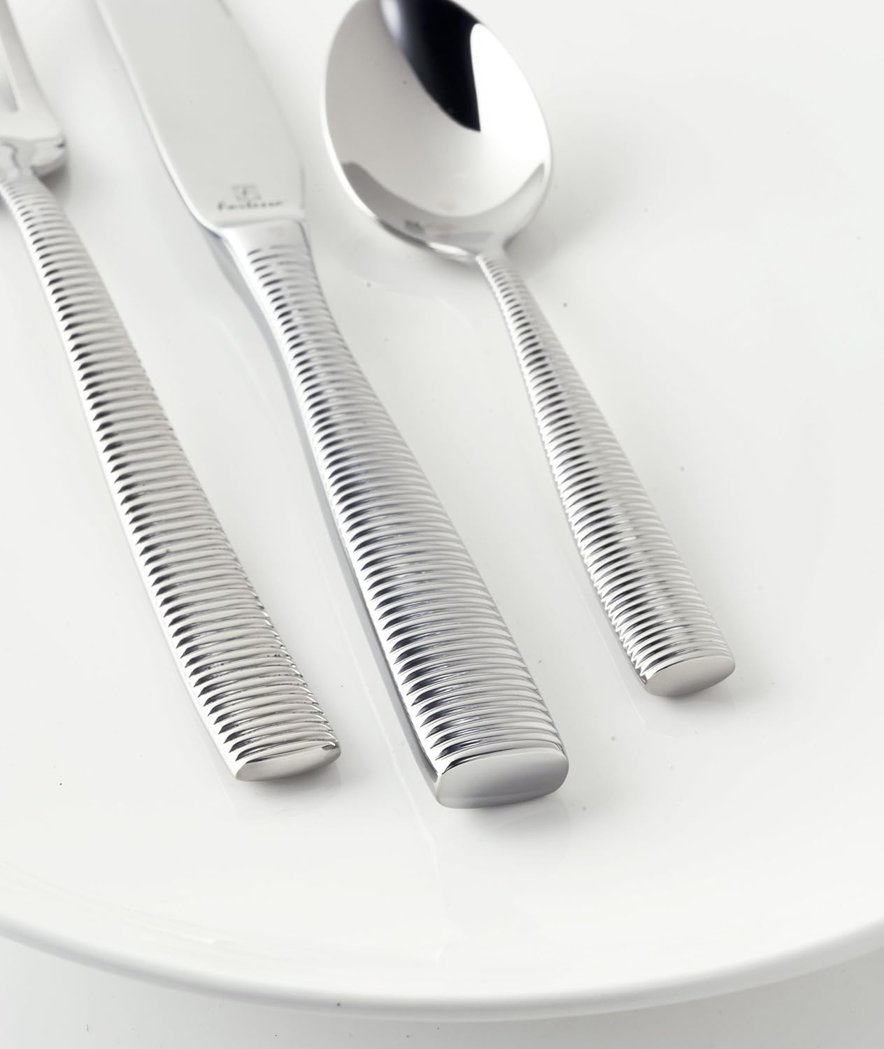 image:imageFortessa Lucca Faceted 1810 Stainless Steel Flatware Serving Spoon 9InchRingo