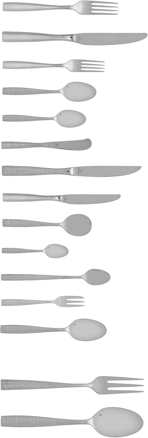 image:imageFortessa Lucca Faceted 1810 Stainless Steel Flatware Serving Spoon 9InchRingo