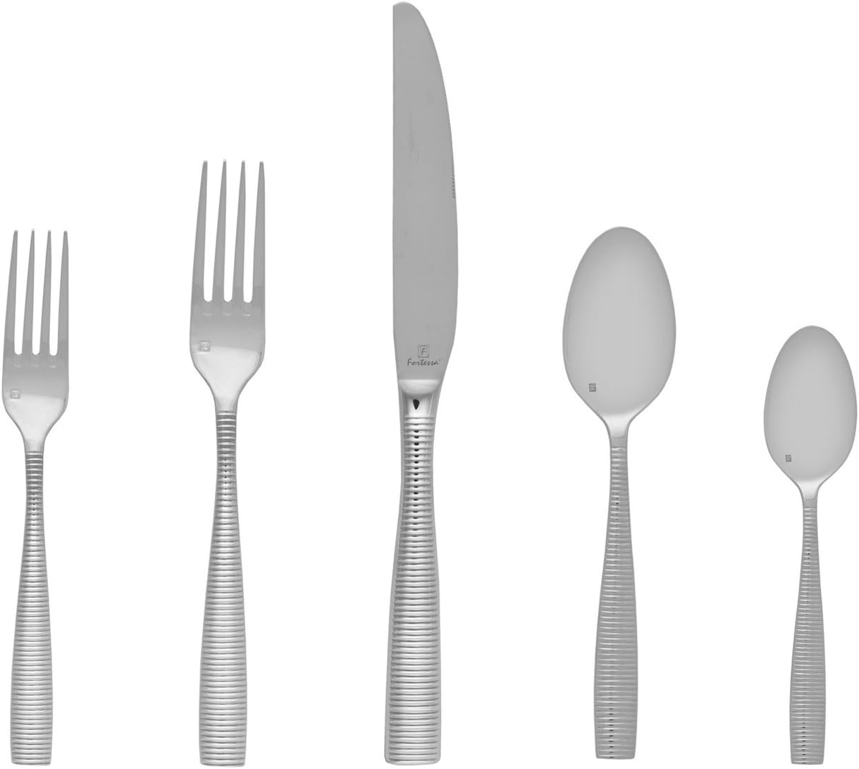image:imageFortessa Lucca Faceted 1810 Stainless Steel Flatware Serving Spoon 9InchRingo