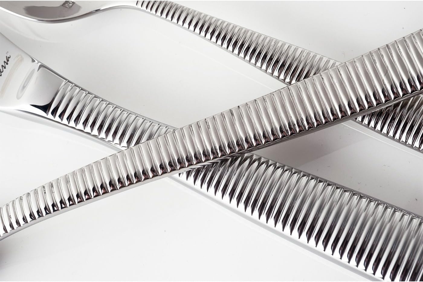 image:imageFortessa Lucca Faceted 1810 Stainless Steel Flatware Serving Spoon 9InchRingo