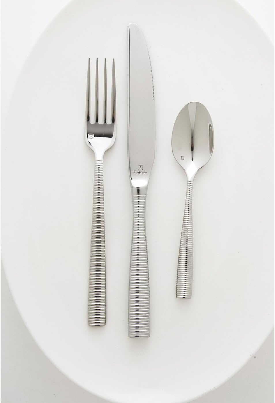image:imageFortessa Lucca Faceted 1810 Stainless Steel Flatware Serving Spoon 9InchRingo