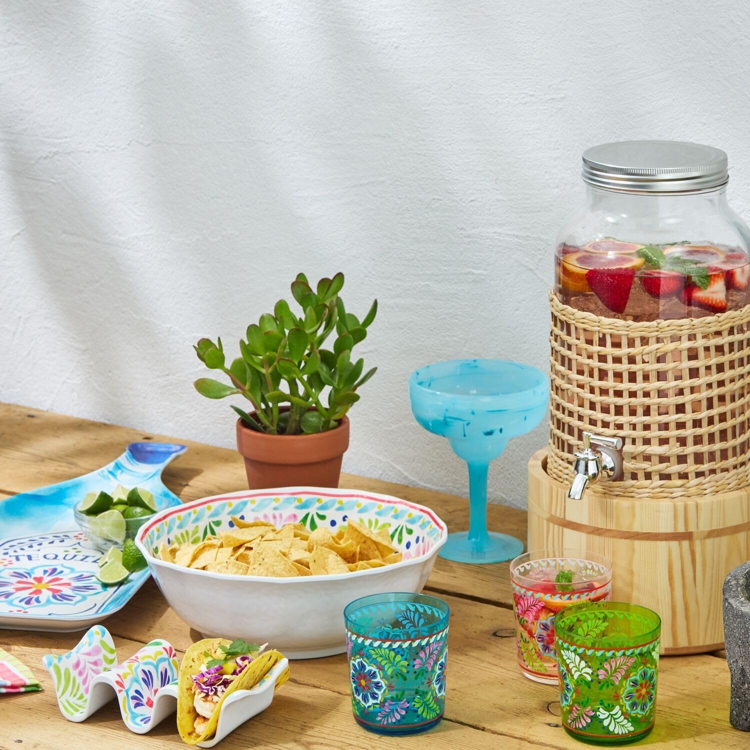 image:imageSur La Table Liliana Double OldFashioned Glasses Set of 4 12 oz Plastic Tumblers with Floral MajolicaInspired Design Durable for Outdoor Use Dishwasher