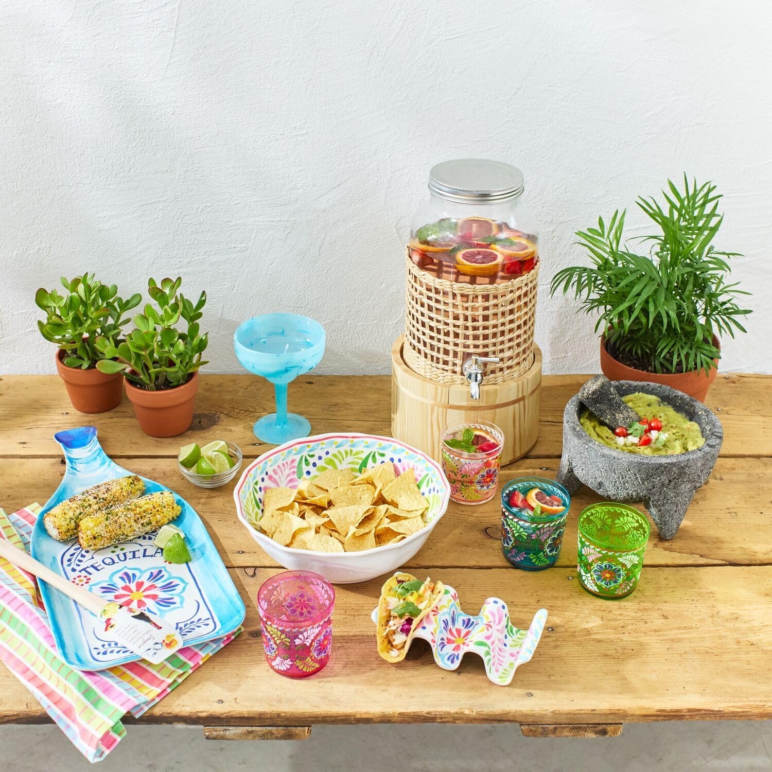 image:imageSur La Table Liliana Double OldFashioned Glasses Set of 4 12 oz Plastic Tumblers with Floral MajolicaInspired Design Durable for Outdoor Use Dishwasher