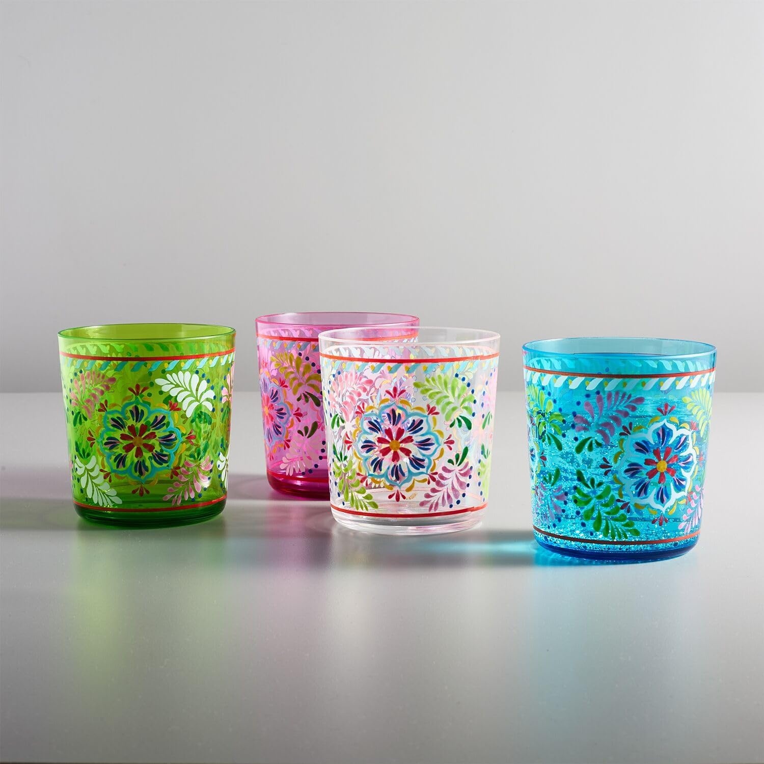 image:imageSur La Table Liliana Double OldFashioned Glasses Set of 4 12 oz Plastic Tumblers with Floral MajolicaInspired Design Durable for Outdoor Use Dishwasher
