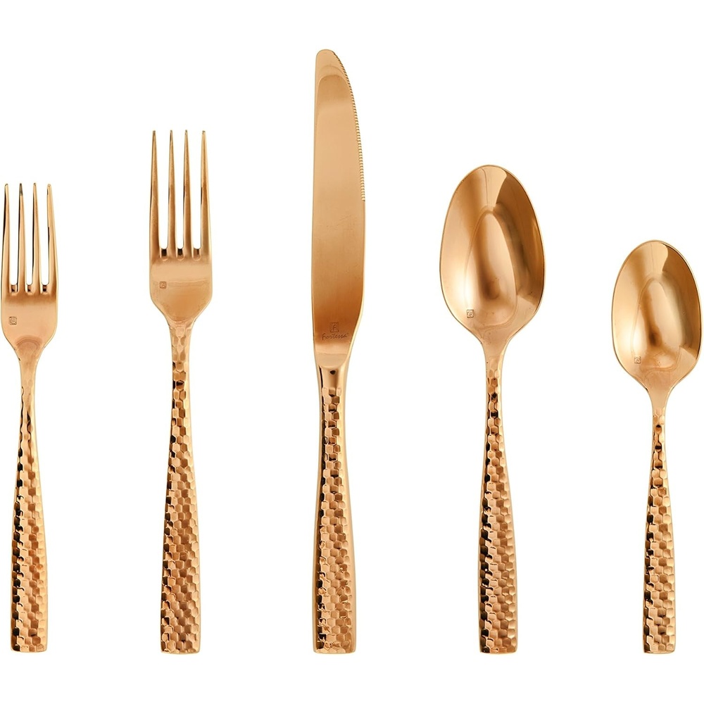 image:imageFortessa Lucca Faceted 1810 Stainless Steel Flatware Serving Spoon 9InchLucca Faceted Rose Gold