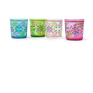 image:imageSur La Table Liliana Double OldFashioned Glasses  Set of 4 12 oz Plastic Tumblers with Floral MajolicaInspired Design Durable for Outdoor Use Dishwasher