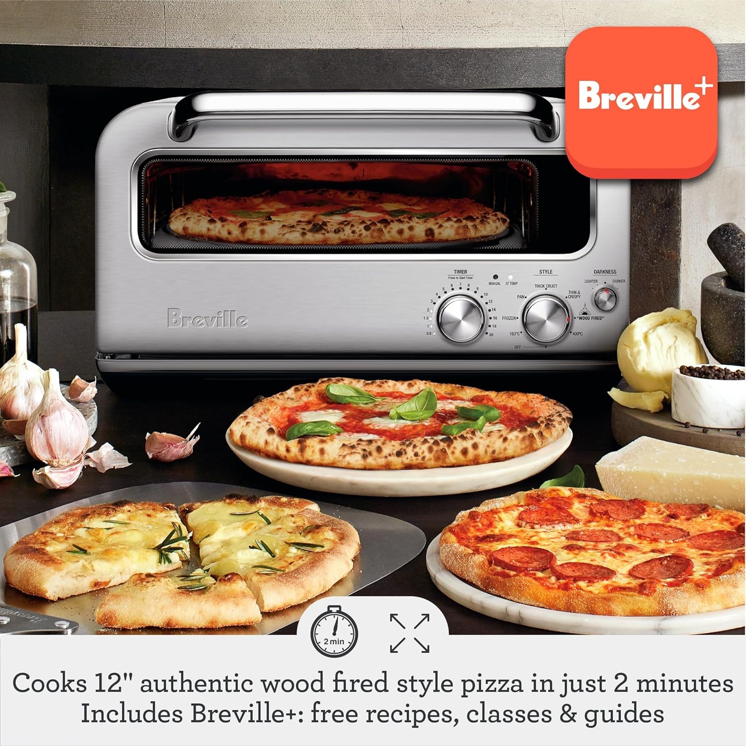 image:imageBreville BPZ820BSS Smart Oven Pizzaiolo Countertop Pizza Maker Brushed Stainless SteelBlack Truffle