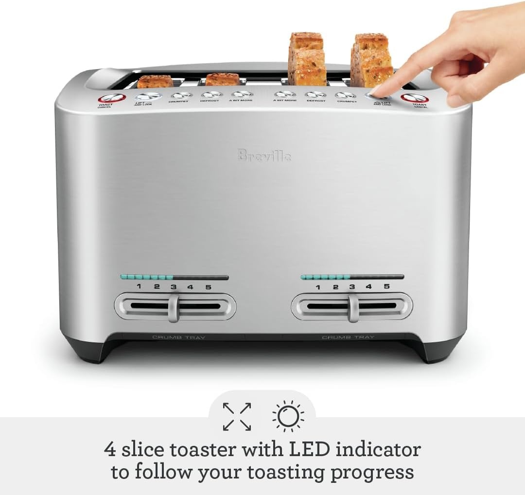 image:imageBreville BTA840XL DieCast Smart Toaster 4 Slice Brushed Stainless Steel4Slice