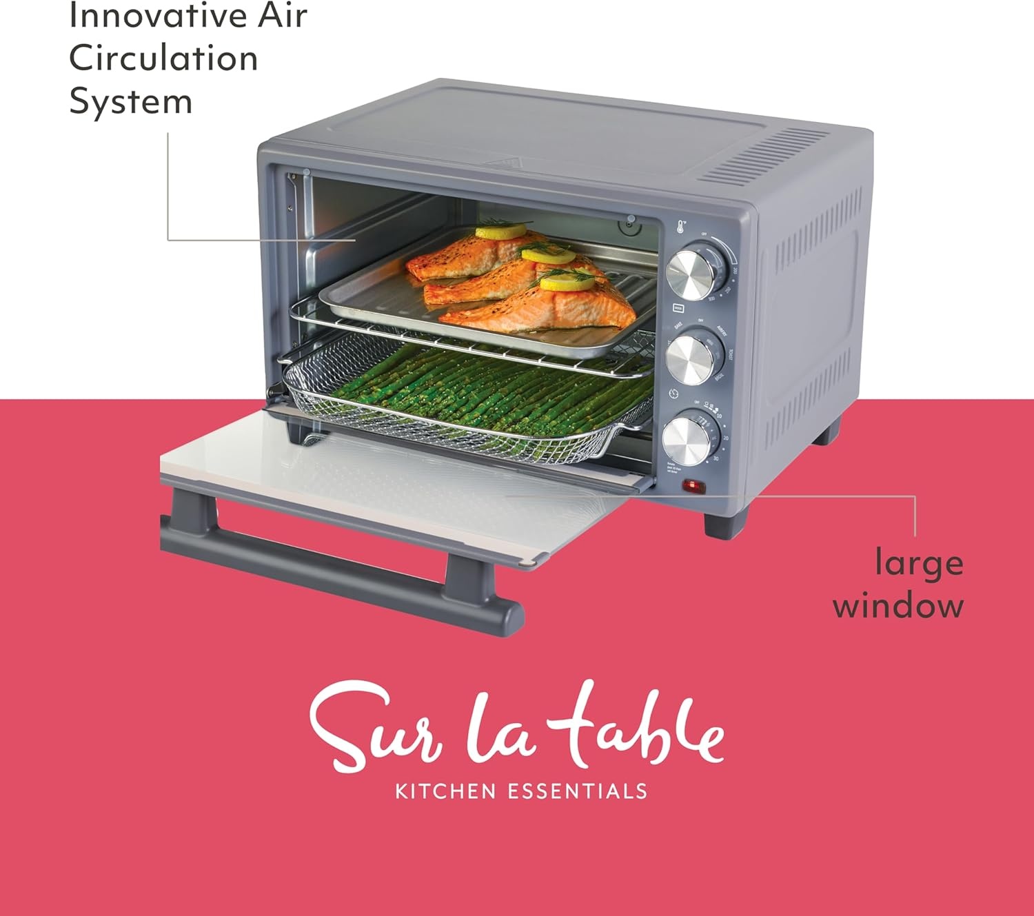 image:imageSUR LA TABLE KITCHEN ESSENTIALS Multifunctional Air Fryer Toaster Oven with Large Window for Easy Viewing Designed with 7Presets Air Fry Bake Roast Broil and Toast in Minutes 1500w