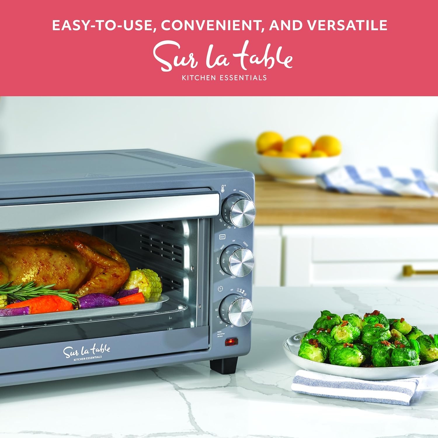 image:imageSUR LA TABLE KITCHEN ESSENTIALS Multifunctional Air Fryer Toaster Oven with Large Window for Easy Viewing Designed with 7Presets Air Fry Bake Roast Broil and Toast in Minutes 1500w
