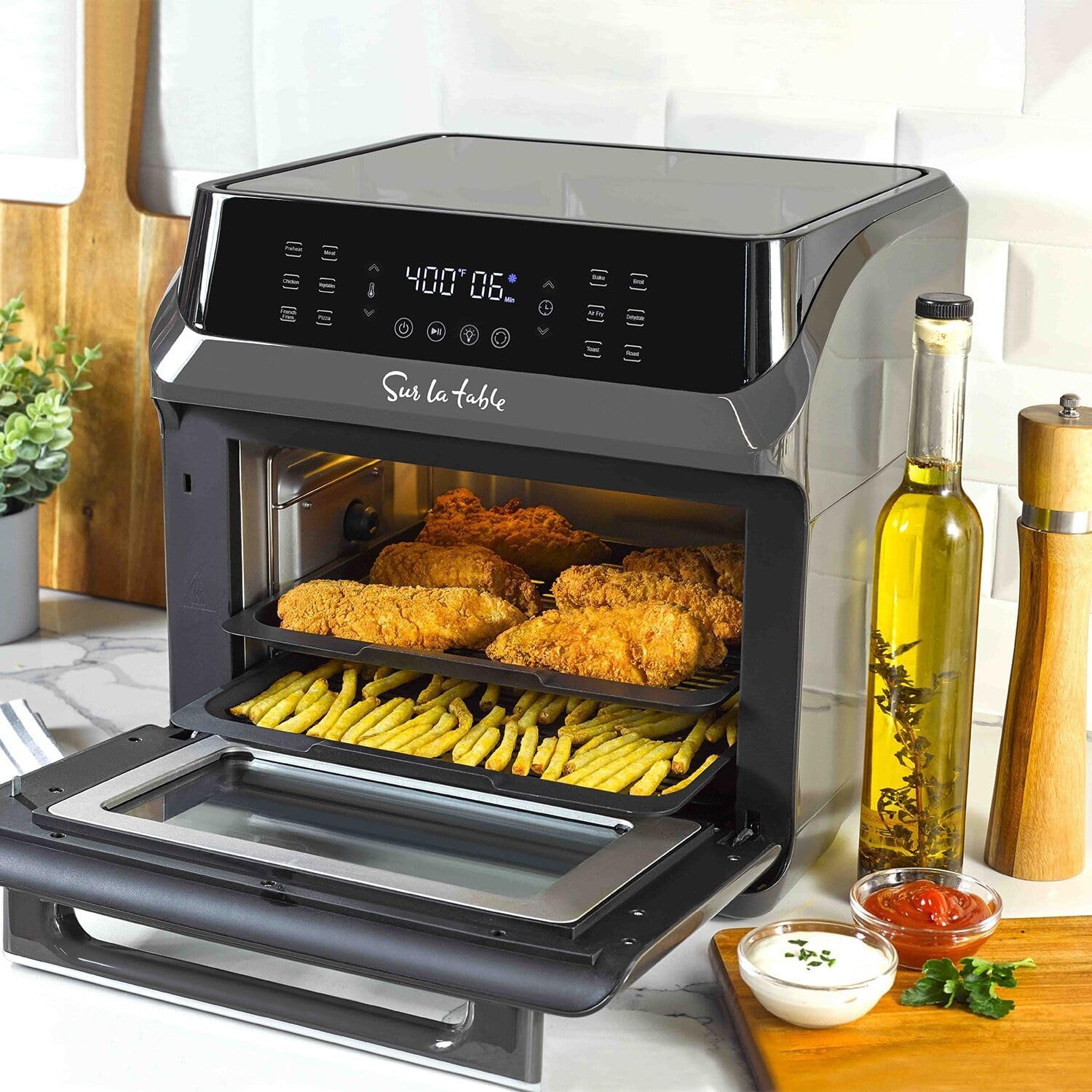 image:imageSur La Table 16Qt Air Fryer Oven 7in1 Countertop Convection Cooker with Rotisserie LED Display 12 Presets Nonstick Basket Dishwasher Heats to 450F