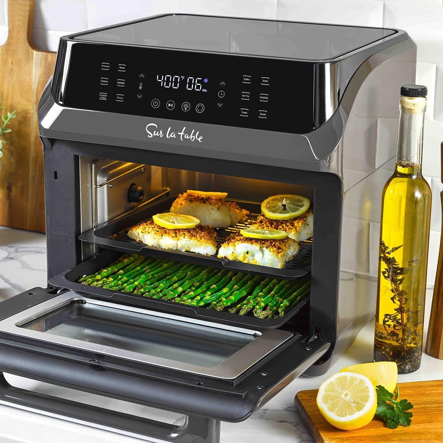 image:imageSur La Table 16Qt Air Fryer Oven 7in1 Countertop Convection Cooker with Rotisserie LED Display 12 Presets Nonstick Basket Dishwasher Heats to 450F